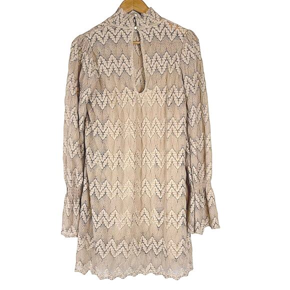 Free People Women's Simone Lace Long Sleeve Mini Dress Neutral Combo X-Small - Picture 8 of 11
